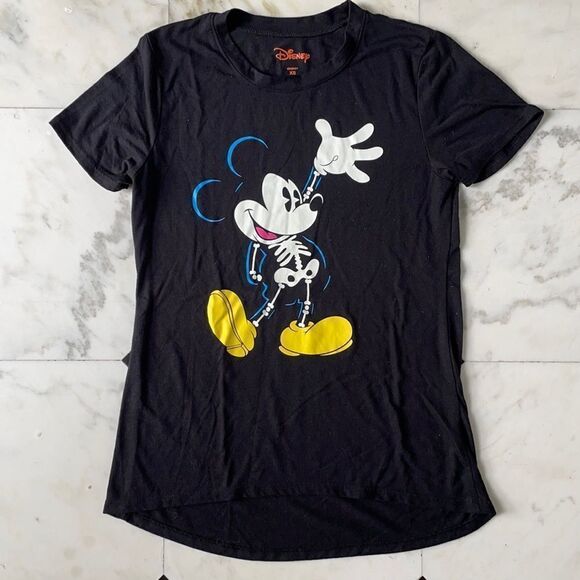 Disney Mickey Black Skeleton Short Sleeve Tee - Picture 1 of 4